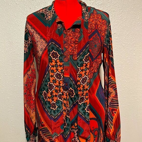 Hale Bob women’s Silk multi color long sleeve dress size L - Picture 6 of 13
